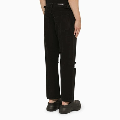 Shop Balenciaga Cropped Jeans With Wear In Black