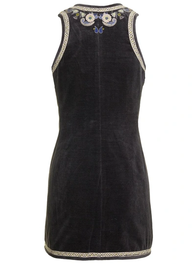 Shop Isabel Marant 'belila' Mini Dark Grey Sleeveless Dress With Embroideries In Cotton Woman