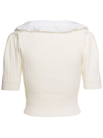 Shop Alessandra Rich White Knitted Jumper With Bow Detail In Cotton Blend Woman
