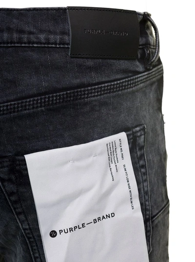 Shop Purple Brand Black Skinny Jeans With Tonal Logo Patch And Crinkled Effect In Stretch Cotton Denim Man