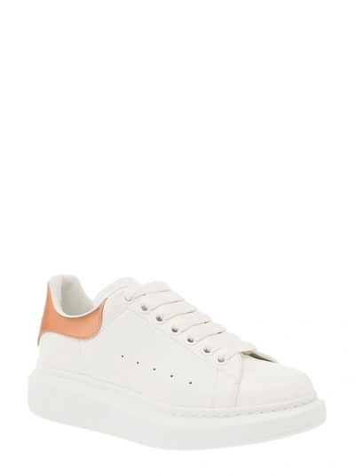 Shop Alexander Mcqueen White Oversized Sneakers With Rose Gold Vinyl Patch In Leather Woman