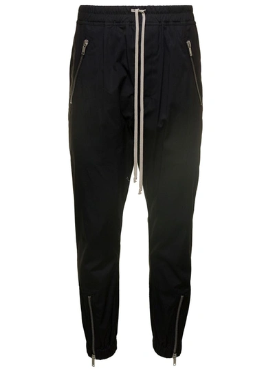 Shop Rick Owens Black Drop-crotched Track Pants With Drawstring In Stretch Cotton Man