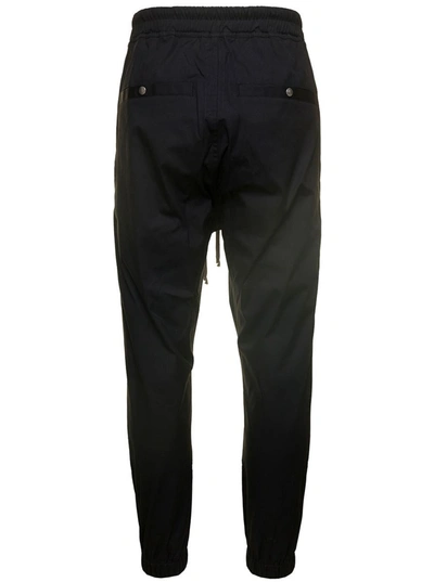 Shop Rick Owens Black Drop-crotched Track Pants With Drawstring In Stretch Cotton Man