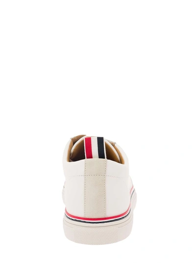 Shop Thom Browne White Low Top Sneakers With Suede And Tricolor Detail In Leather Man