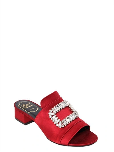Roger Vivier Slipper New Strass Crystal-embellished Satin Sandals In Dark Red
