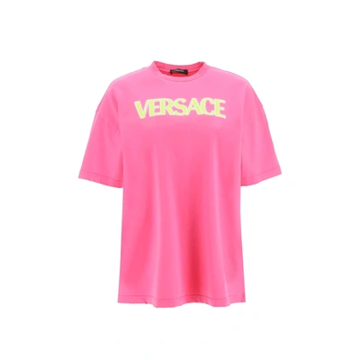 Shop Versace Cotton Logo Top In Pink