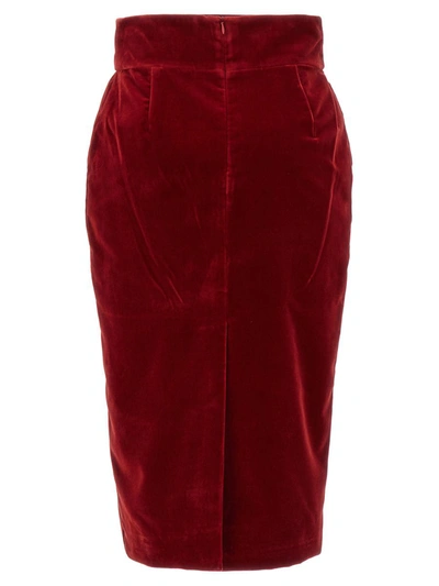 Shop Alexandre Vauthier Velvet Midi Skirt In Red