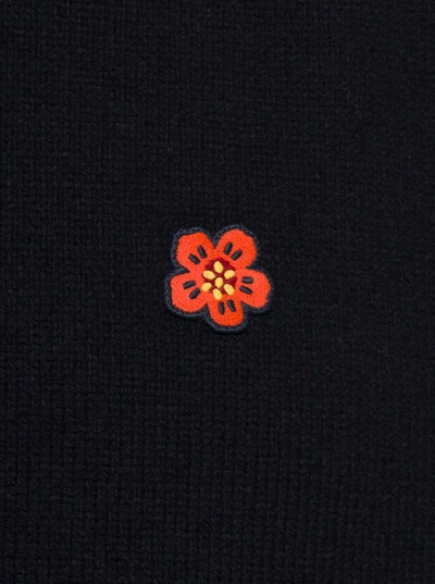 Shop Kenzo Black Turtle Neck Sweater With Boke Flower Patch In Wool Man