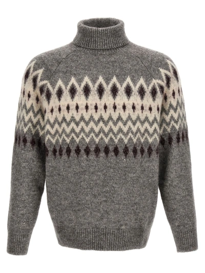 Shop Brunello Cucinelli Jacquard Patterned Sweater In Gray