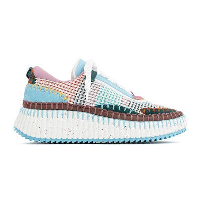 Chloé + Net Sustain Nama Embroidered Suede And Recycled-mesh Sneakers In Nude &amp; Neutrals