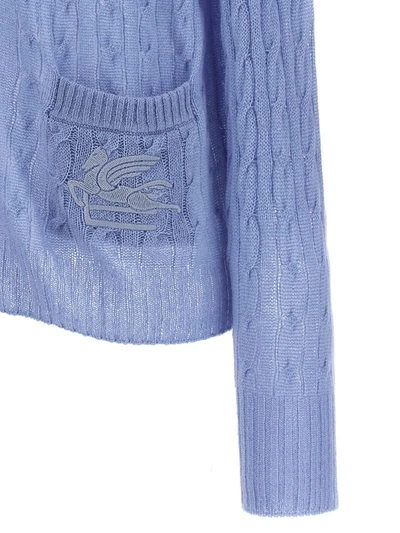 Shop Etro Braided Pattern Cardigan In Light Blue