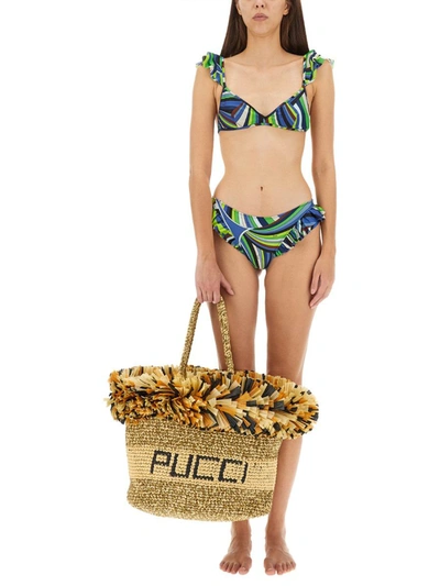Shop Pucci Logo Bikini Top In Multicolor