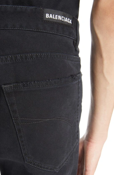 Shop Balenciaga Slim Fit Distressed Denim Cutoff Shorts In Pitch Black