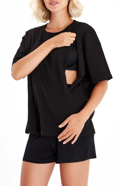 Shop Accouchée Side Zip Maternity/nursing T-shirt In Black