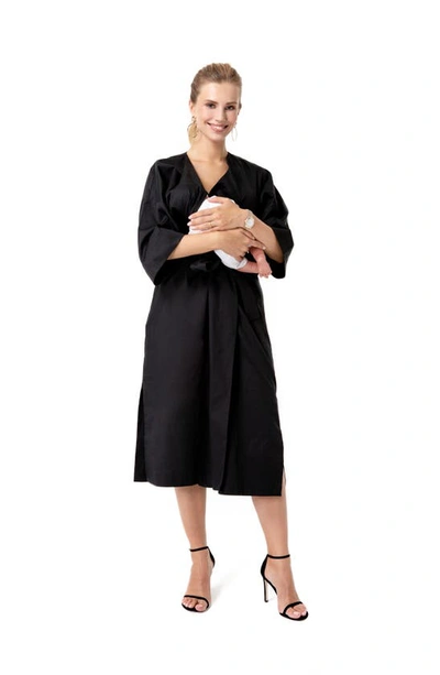 Shop Accouchée Tie Belt Maternity/nursing Wrap Midi Dress In Black