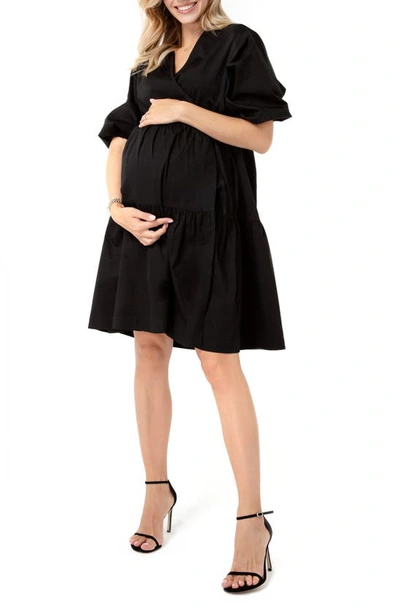 Shop Accouchée Tie Waist A-line Maternity/nursing Wrap Dress In Black