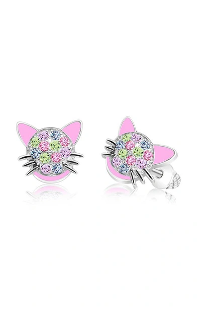 Shop Chanteur Kids' Cat Stud Earrings In Pink Multi