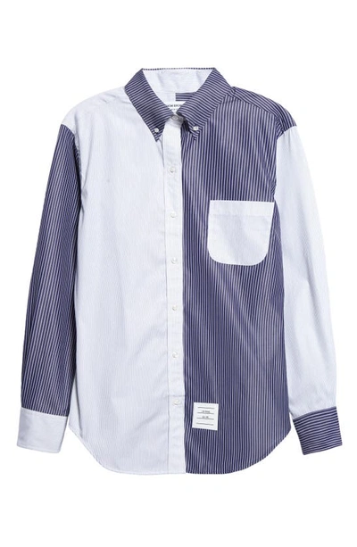 Shop Thom Browne Fun-mix Stripe Poplin Button-down Shirt In Navy