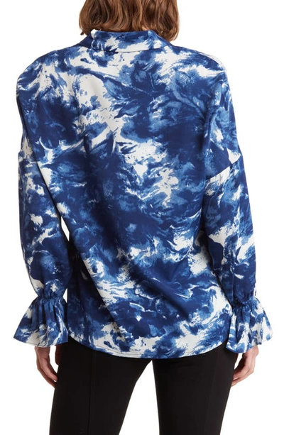 Shop Patrizia Luca Tie Dye Long Sleeve Blouse In Blue