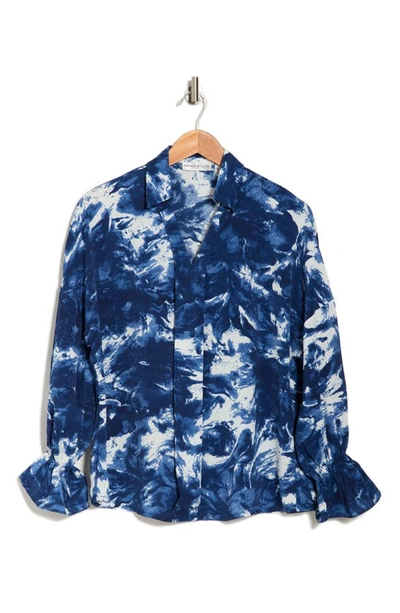 Shop Patrizia Luca Tie Dye Long Sleeve Blouse In Blue