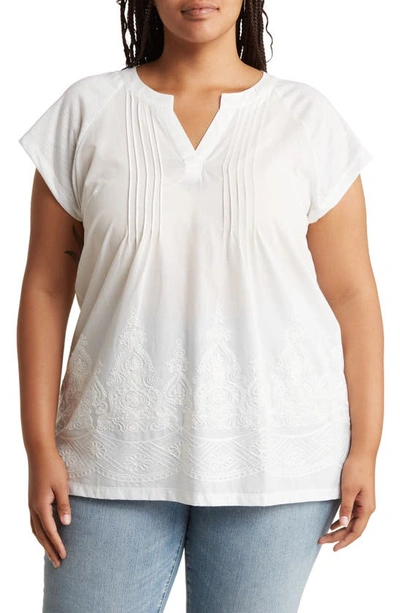 Shop Forgotten Grace Pleated Embroidered Cotton Tunic Top In White