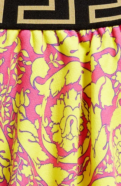 Shop Versace Kids' Barocco Print Cotton Shorts In Fuxia Giallo