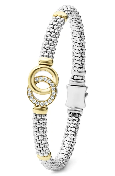 Lagos Signature Caviar Diamond Interlock Circle Bracelet In Silver
