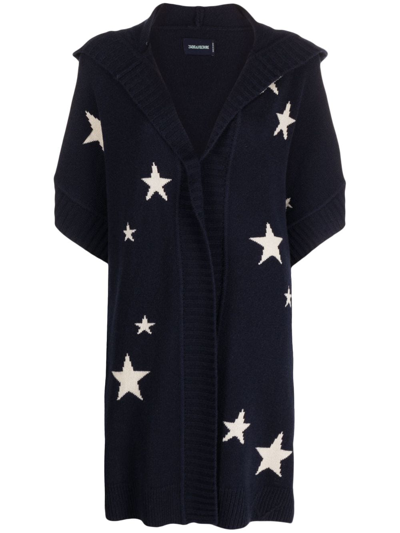 Shop Zadig & Voltaire Inna Star-jacquard Cashmere Cardigan In Blue