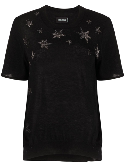 Zadig & Voltaire Ida Stars Rhinestone-embellished Knitted Top In Black