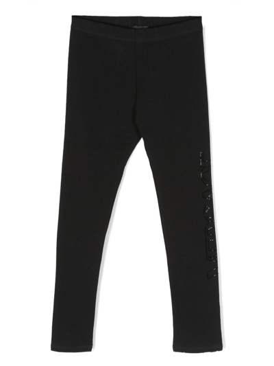 Shop Versace Crystal-embellished Logo Leggings In Black