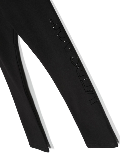 Shop Versace Crystal-embellished Logo Leggings In Black