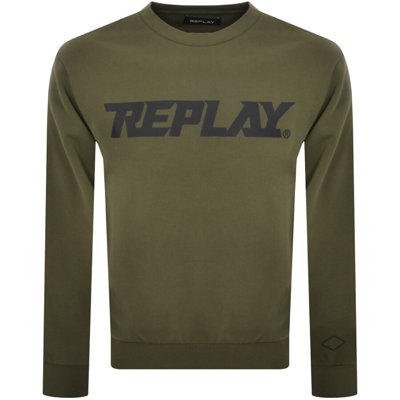 Shop Replay Crew Neck Sweatshirt Green