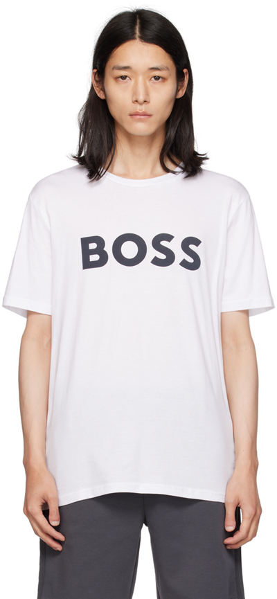 Shop Hugo Boss White Printed T-shirt In 100 - White