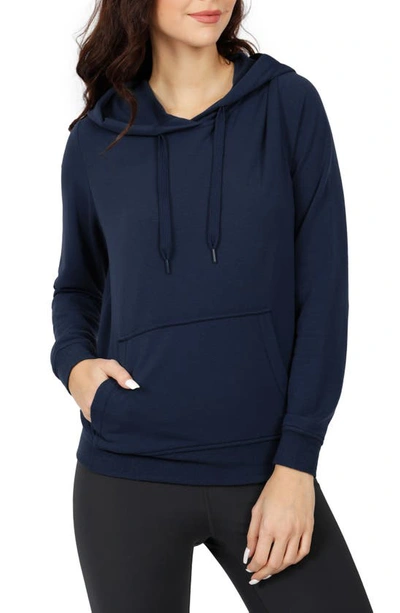 Shop 90 Degree By Reflex Terry Brushed Pullover Hoodie In Dark Navy