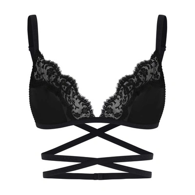 Shop Dolce & Gabbana Satin And Lace Triangle Bra In Black