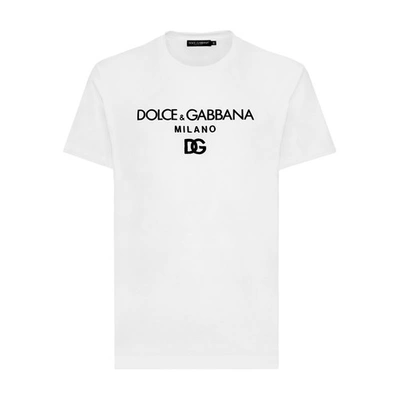 Shop Dolce & Gabbana Cotton T-shirt With Dg Embroidery In Optical_white