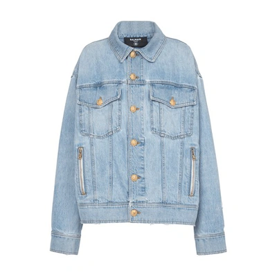Shop Balmain Denim Jacket In Bleu_jean_clair