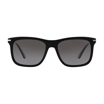 Shop Prada Pr 18ws Rectangle Sunglasses In Black_polarized_grey_gradient