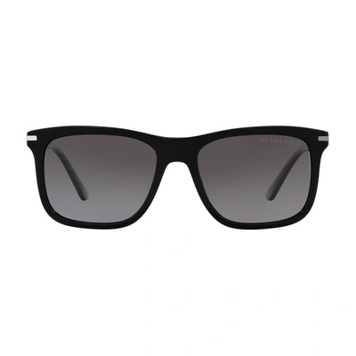 Prada 56mm Gradient Polarized Rectangular Sunglasses In Black_polarized_grey_gradient