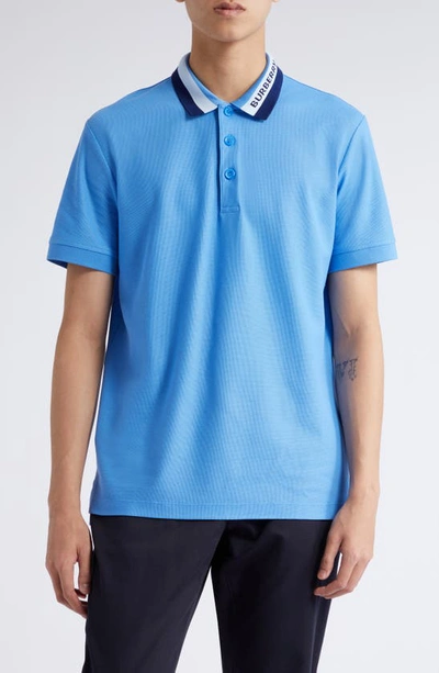 Shop Burberry Edney Logo Collar Cotton Piqué Polo In Dusty Azure