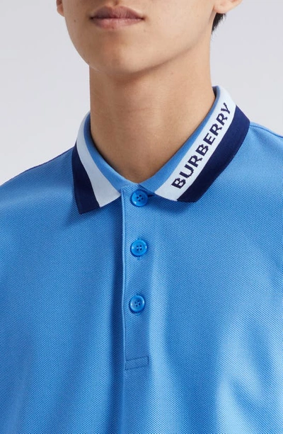 Shop Burberry Edney Logo Collar Cotton Piqué Polo In Dusty Azure