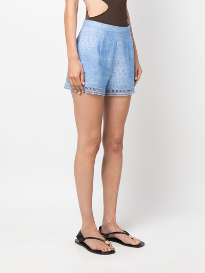 Shop Ermanno Scervino Broderie-anglaise Short Shorts In Blue