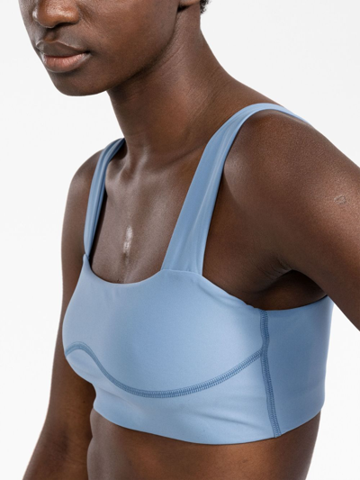 Shop There Was One Scoop-back Sports Bra In Blue
