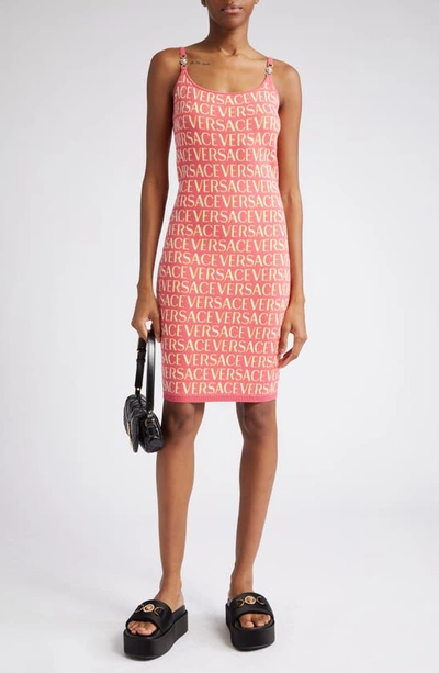Shop Versace Logo Jacquard Tank Sweater Dress In 5p150 Fuschia Pink