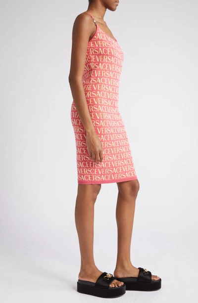 Shop Versace Logo Jacquard Tank Sweater Dress In 5p150 Fuschia Pink