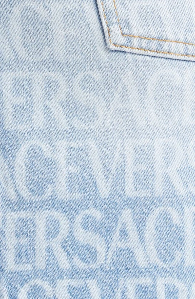 Shop Versace Logo Print Denim Miniskirt In 1d190 Light Blue