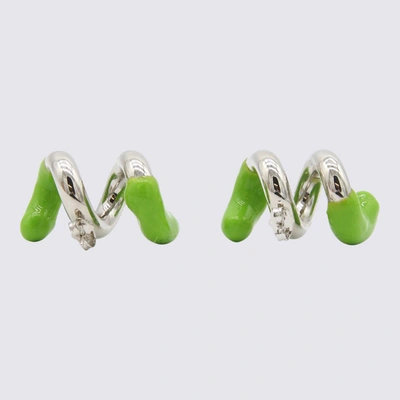 Shop Sunnei Silver And Green Metal Earrings In Silver Fern Green