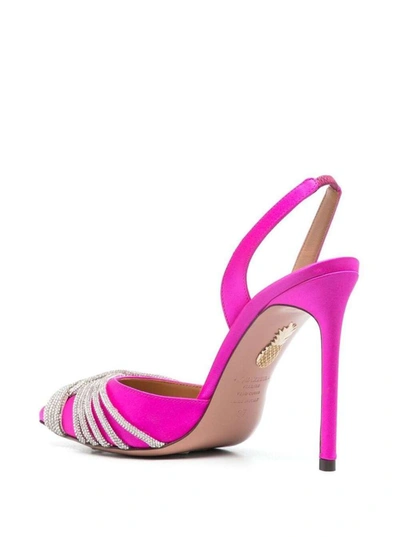 Shop Aquazzura Piink 'gatsby' Sling-back Pumps Satin Effect With Crystal Embellishment In Lamb Skin Woman In Pink