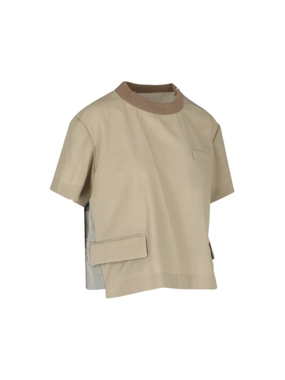 Shop Sacai T-shirts And Polos In Beige