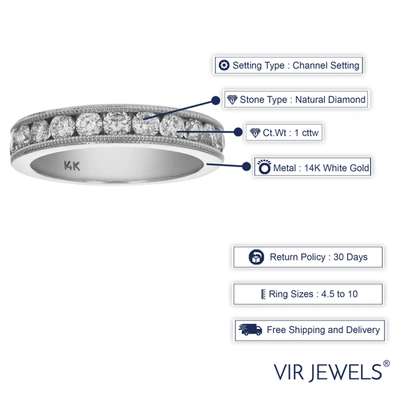 Vir Jewels 1 Cttw Si2-i1 14k White Gold Machine Set With Milgrain Diamond Wedding Band In Silver